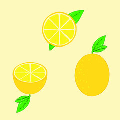 Lemon set. Abstract modern set of lemon icons, whole and sliced, isolated on a white background. For web, print, product design, lemon logo. Doddle, line, contour. Vector hand-drawn flat illustration.