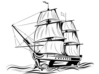 Vintage sailing ship. Seafaring, sailer concept. Sketch vector illustration