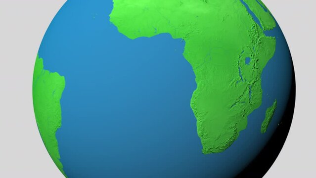 Seamless looping animation of the earth zooming in to the 3d map of Zambia with the capital and the biggest cites in 4K resolution