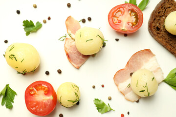 Concept of tasty food with boiled young potatoes