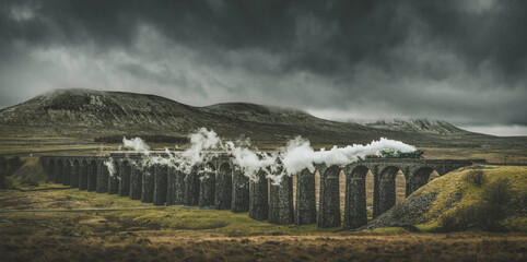 Flying Scotsman crossing Ribblehead Viaduct