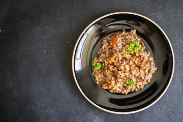 lentils with vegetables cuisine fresh healthy meal food snack diet on the table copy space food background rustic top view keto or paleo diet veggie vegan or vegetarian food no meat