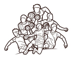 Group of Handball Sport Male Player Action Cartoon Graphic Vector