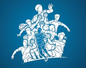 Group of Handball Sport Male Player Action Cartoon Graphic Vector