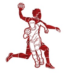 Group of Handball Sport Male Player Action Cartoon Graphic Vector