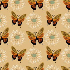 Flowers and butterfly seamless pattern, vector illustration background.Great for wrapping paper,fabric for kids and any print art.