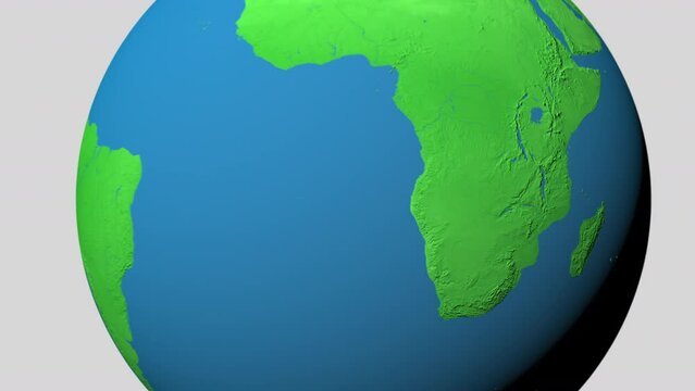 Seamless looping animation of the earth zooming in to the 3d map of Zimbabwe with the capital and the biggest cites in 4K resolution