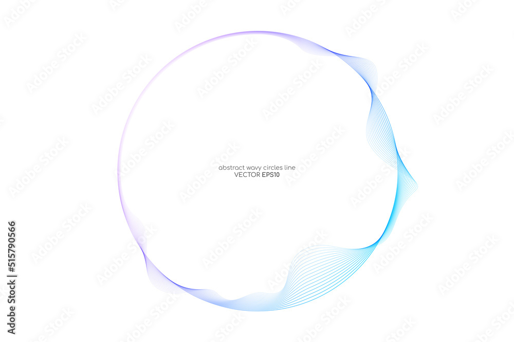 Aufkleber Vector abstract circles lines wavy in round frame colorful blue purple gradient isolated on white background with empty space for text in concept technology, digital, music, science.