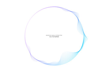 Vector abstract circles lines wavy in round frame colorful blue purple gradient isolated on white background with empty space for text in concept technology, digital, music, science.
