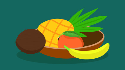 fruit plate on green background