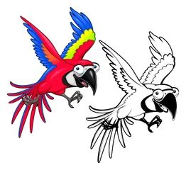 Tuinposter Funny parrot in both colored and black white versions. Vector cartoon isolated characters.   © ddraw