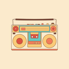 Vintage Boombox Radio cassette player music vector illustration isolated on yellow background
