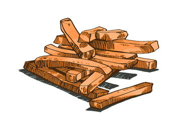 Graphical color French fries , vector illustration ,fast-food	
