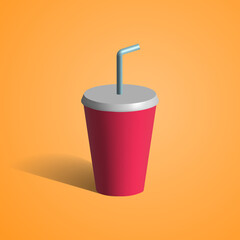 disposable soda cup 3d icon. soda cup with a straw 3d icon.