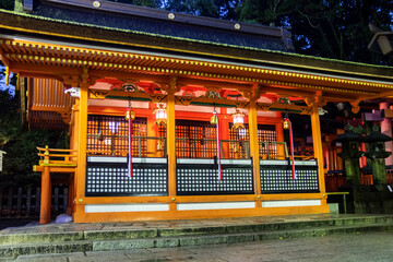 lighting of building in the complex Fushimi Inari shrine in Kyoto, Japan
