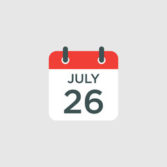 calendar - July 26 icon illustration isolated vector sign symbol