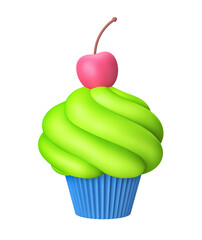 Dessert icon. Cartoon cupcake with cherry isolated on white