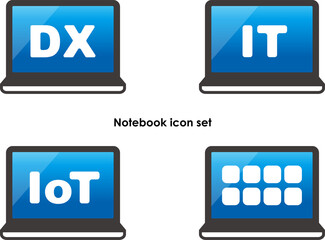 情報サービスビジネスDX化　ノートPCタブレット画面のアイコンセット