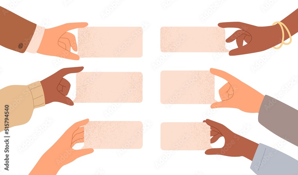 Poster hands holding empty blank speech bubbles set. anonymous people sharing comments, opinions, showing o
