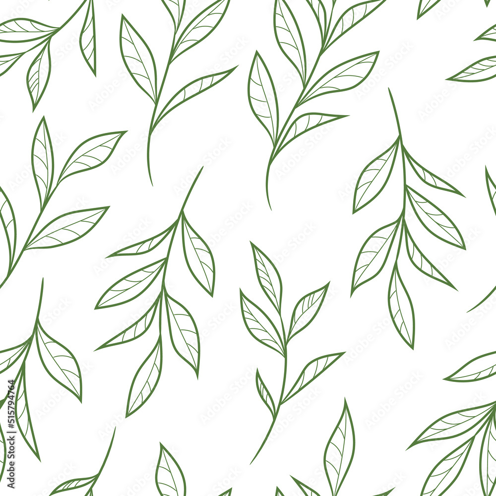 Wall mural Natural leaf vector pattern with hand drawn leaves, seamless background