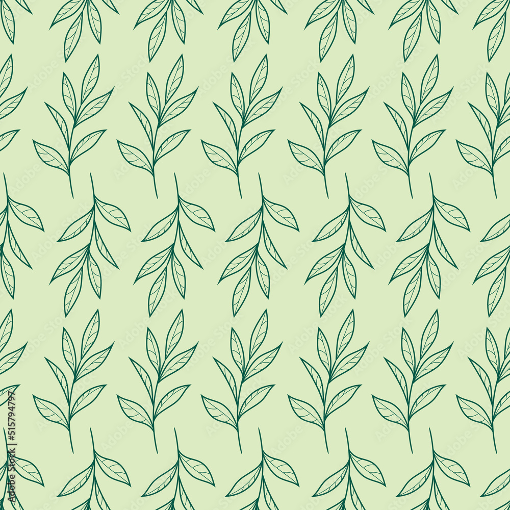 Poster leaf vector pattern with hand drawn leaves, seamless background