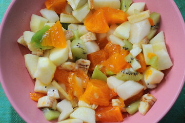 fruit salad in a plate macro photo
