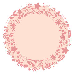 Floral Wreath branch. Floral round white frame of twigs, leaves and flowers. for the Valentine's day, wedding decor, wedding invitation, branding, boutique logo label. round frame of flowers
