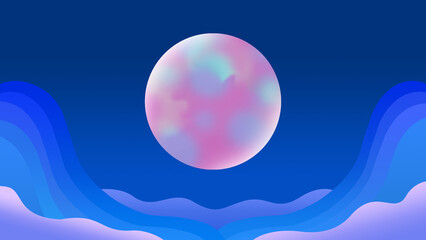 ピンク色の満月と夜空の風景 © krarte