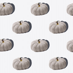 Grey pumpkin with hard light on pastel background. Minimal Autumn concept. Fall minimal composition.