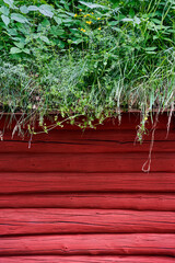 Traditional red painting of a house at Valdres Folk Museum, Oppland, Norway.