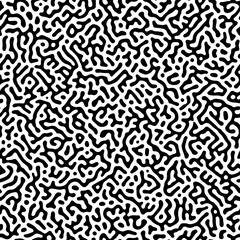 Turing reaction diffusion seamless pattern made via morphogenesis. Black and white natural background with organic structures. Vector illustration of chemical or biological concept. Doodle labyrinth