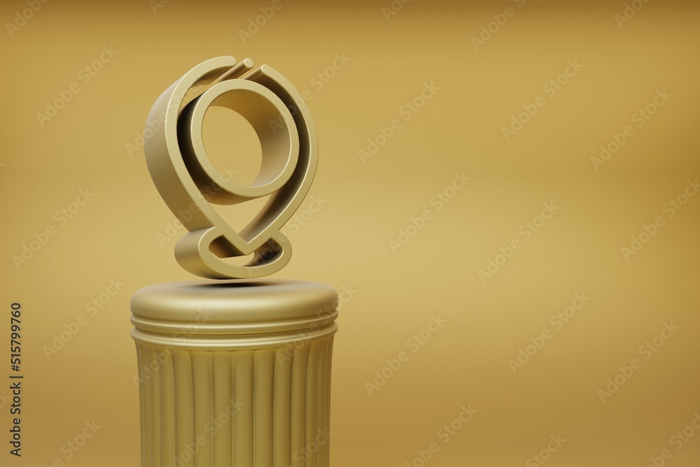 Poster Beautiful abstract illustrations Golden Location symbol icons on a golden column and wonderful background. 3d rendering illustration. Background pattern for design.