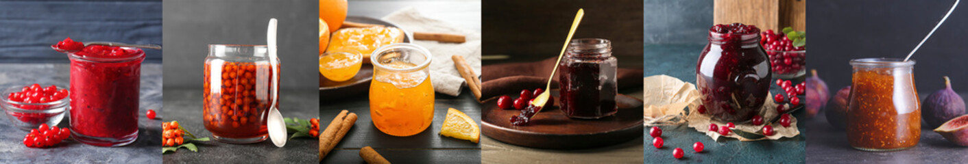 Collage with different sweet jam