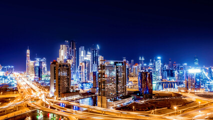 Panoramic Skyline Of Metropolitan City Aerial 360 Drone Flight During Rush Hour Traffic Digital...