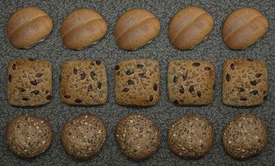 several buns on a table top - 3D Illustration