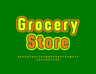 Vector colorful banner Grocery Store. Elegant modern Font. Bright Alphabet Letters, Numbers and Symbols set