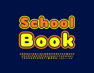 Vector educational Emblem School Book. Colorful bright Font. Creative Alphabet Letters and Numbers set