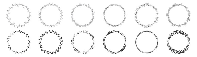 Collection of circle frame leaf wreath element decorative design for invitation card template
