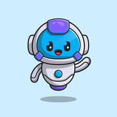 Cute Robot Cartoon Vector Icon Illustration. Science Technology Icon Concept Isolated Premium Vector. Flat Cartoon Style