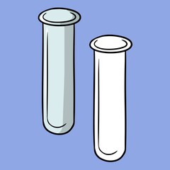 A set of pictures, a glass empty test tube for research and experiments, a vector illustration in cartoon style