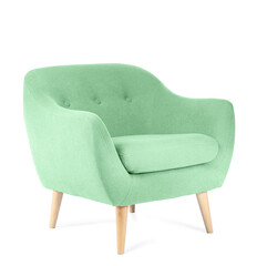 Modern green armchair on white background