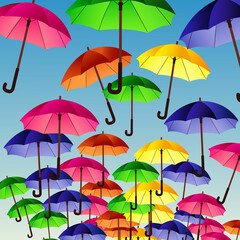 Fototapeta na wymiar flying umbrella festival against the sky
