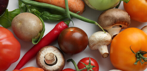 Different fresh vegetables on white background