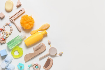 Different accessories for baby on white background