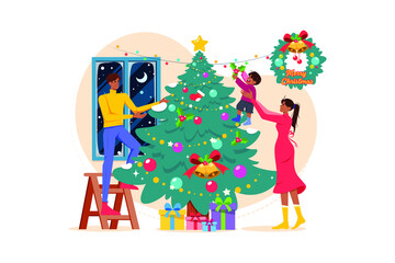 Merry Christmas flat illustration concept on white background