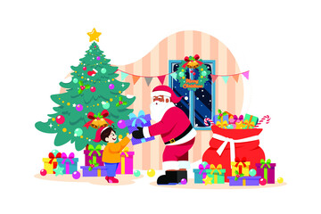 Merry Christmas flat illustration concept on white background