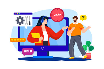 Desktop Support flat illustration concept on white background