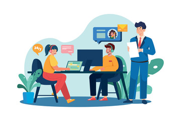 Customer Service flat illustration concept on white background
