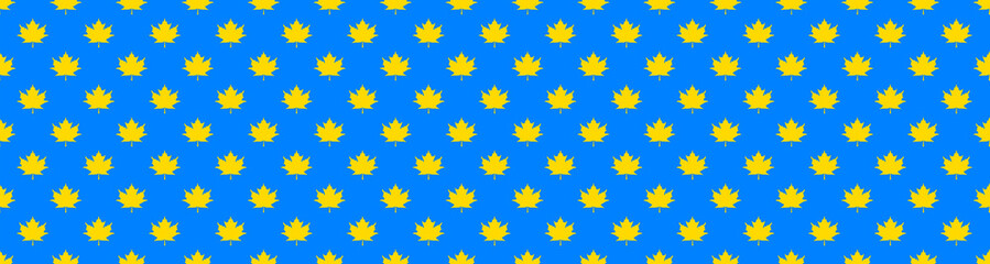 seamless pattern of yellow maple leaves on a blue background. template for application to the surface. Banner for insertion into site.