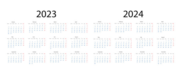 Calendar 2023, calendar 2024 week start Monday corporate design planner template. Vector illustration.	